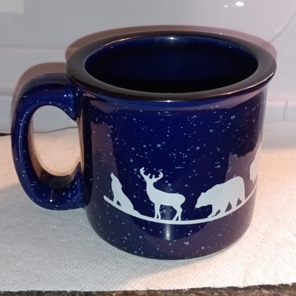 Penns Cave Souvenir Mug Cobalt Blue & White Speckled w/ Wildlife Graphic - Picture 4 of 8